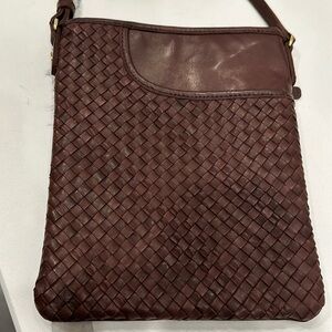 MARGOT LEATHER BASKET WEAVE FRONT CROSSBODY BAG